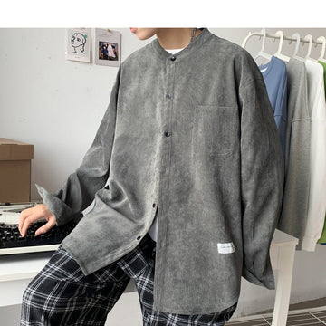 Wiaofellas Oversized Men Solid Corduroy Shirt Long Sleeve 2023 Mens Pocket Streetwear Shirts Male Korean Fashions Black Shirt 5XL